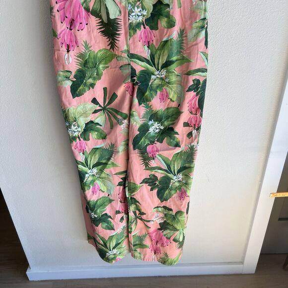 Farm Rio FLAWED Palm Jumpsuit Women’s M Pink Green Floral Wide Leg Deep V - Picture 4 of 14